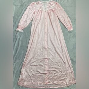 Pinehurst Lingerie Dressing Gown Small Silky Nylon Embroidered USA Vintage Flaw